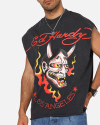 Ed Hardy Distressed Demon Muscle T-Shirt Black