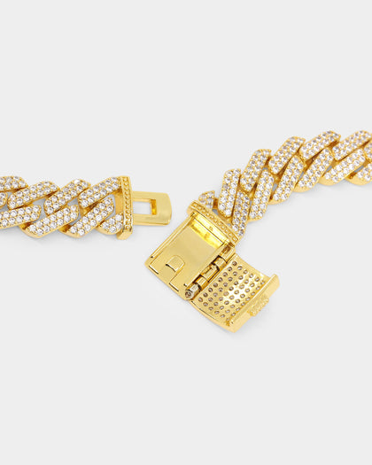 NXS 18" 14mm Iced Interlink Chain Iced Gold
