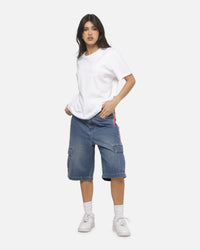 X-Large Oval Baggy Cargo Denim Shorts Indigo Blue