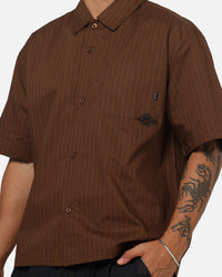 Carre Signature Rose Button Up Shirt Brown Pinstripe