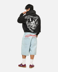 Ed Hardy Double Horns Hoodie Black Acidwash