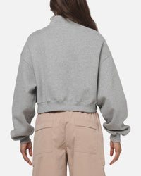 Nike Women's Studio Fleece Oversized 1/4-Zip Cropped Top Dark Grey Heather