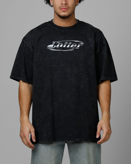 Loiter Chrome Logo T-Shirt Black Acidwash