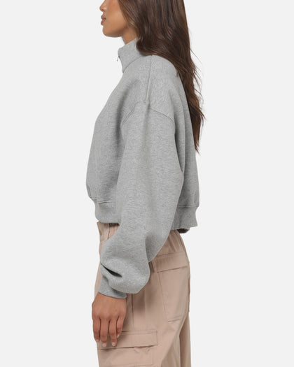 Nike Women's Studio Fleece Oversized 1/4-Zip Cropped Top Dark Grey Heather