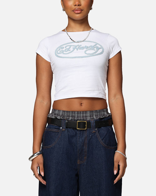 Ed Hardy Women's Distressed Logo Baby T-Shirt White