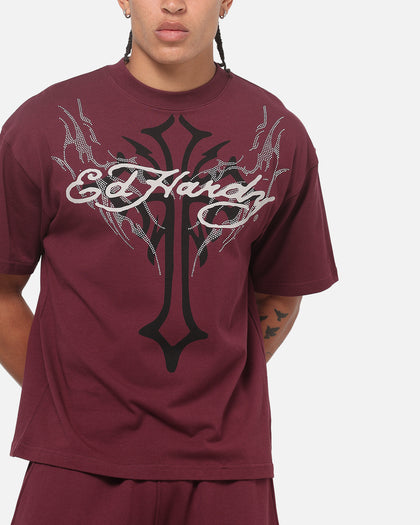 Ed Hardy Trinity Rhinestone T-Shirt Plum