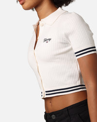 Tommy Jeans Women's Cropped Script Rib Polo Shirt Ancient White