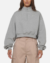 Nike Women's Studio Fleece Oversized 1/4-Zip Cropped Top Dark Grey Heather
