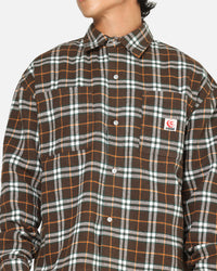 Carre Workwear Long Sleeve Button Up Shirt Brown-Plaid