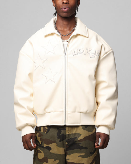 Loiter Solar Vegan Leather Varsity Jacket Beige