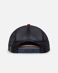 New Era Atlanta Braves 'Puff Print' Pre-Curved Golfer Trucker Snapback Navy/Scarlet