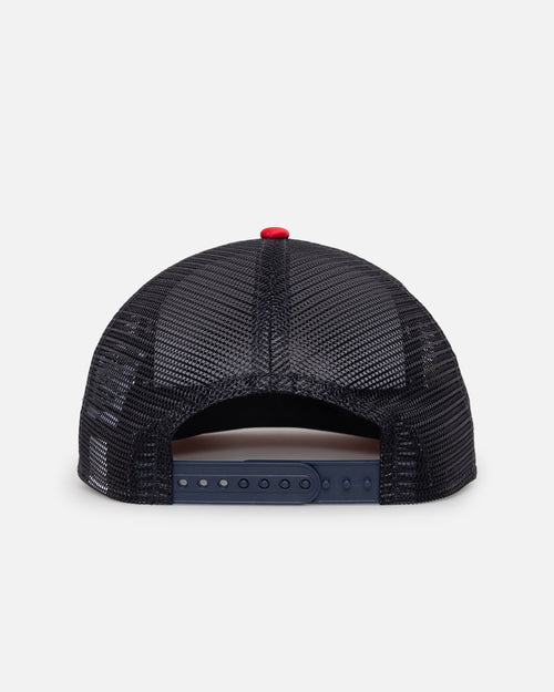 New Era Atlanta Braves 'Puff Print' Pre-Curved Golfer Trucker Snapback Navy/Scarlet