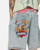 Ed Hardy Brave Hearts Jorts Light Wash Denim