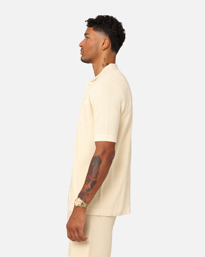 XXIII Zyair Knit Rib Button Up Shirt Cream
