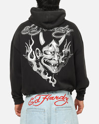 Ed Hardy Double Horns Hoodie Black Acidwash