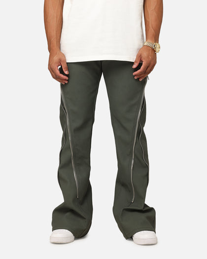 MNML D519 Leather Zipper Flare Pants Charcoal Grey