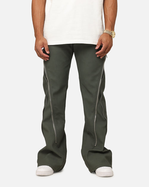 MNML D519 Leather Zipper Flare Pants Charcoal Grey