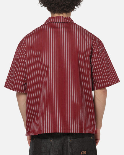 Carre Grid Short Sleeve Button Up Shirt Red Oxford Pinstripe