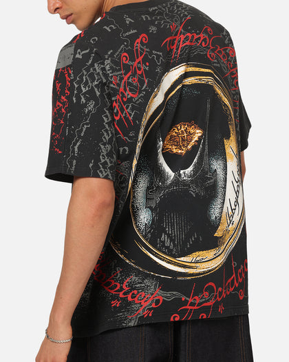 73Studio X Lord Of The Rings Sauron All Over Print T-Shirt Black Acidwash