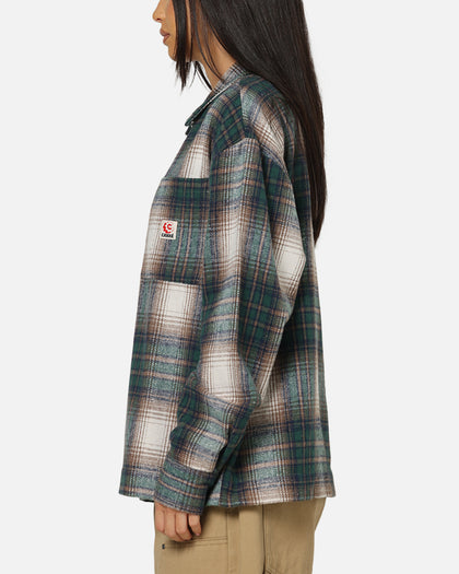Carre Ombre Zip Up Long Sleeve Shirt Green Plaid