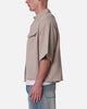 MNML Cropped Boxy Stripe Button Up Shirt Khaki