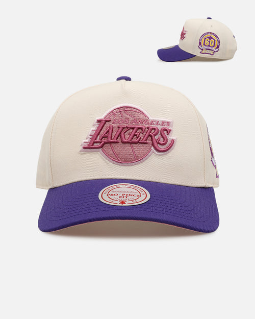 Mitchell & Ness Los Angeles Lakers 'Pink Team Logo' Pro Pinch Snapback Off White