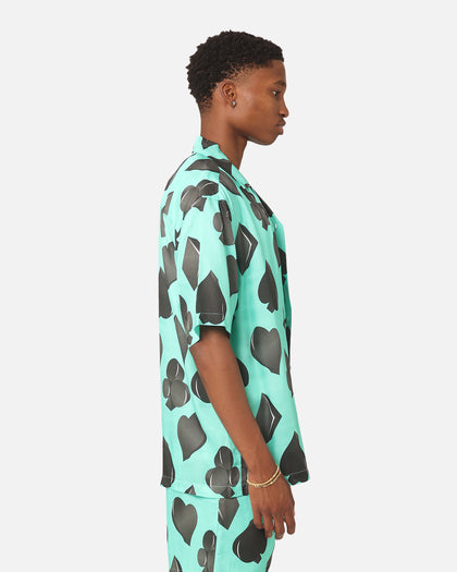 99 Cabana Four Suits Short Sleeve Button Up Shirt Teal/Black