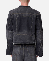 MNML Panelled Moto Denim Jacket Washed Black