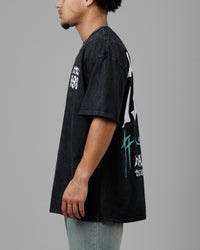 Loiter Staple Logo Drop T-Shirt Black Acidwash