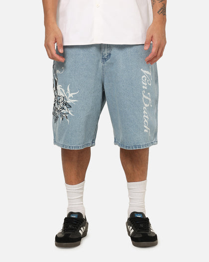 Von Dutch Skull Jean Shorts Mid Blue Denim