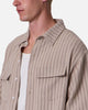 MNML Cropped Boxy Stripe Button Up Shirt Khaki