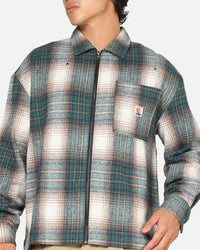 Carre Ombre Zip Up Long Sleeve Shirt Green Plaid