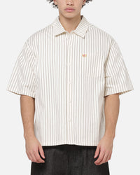 Carre Grid Short Sleeve Button Up Shirt Natural/Brown Pinstripe