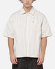 Carre Grid Short Sleeve Button Up Shirt Natural/Brown Pinstripe