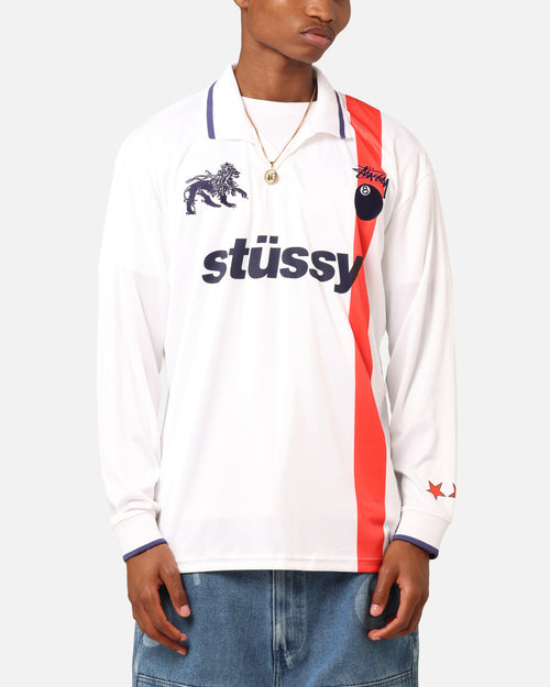 Stüssy Football Polo Long Sleeve T-Shirt White/Red Stripe