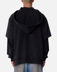 MNML Over Tee Layered Hoodie Washed Black