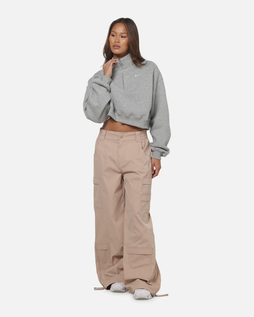Nike Women's Studio Fleece Oversized 1/4-Zip Cropped Top Dark Grey Heather