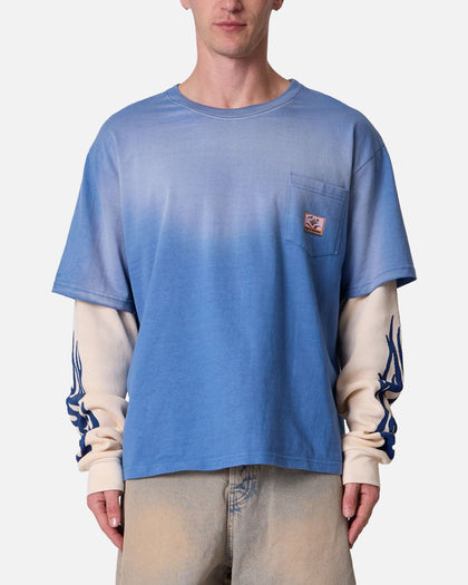 MNML Layered Flame Pocket Long Sleeve T-Shirt Washed Blue
