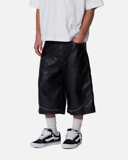 MNML Ultra Baggy Stud Leather Shorts Black