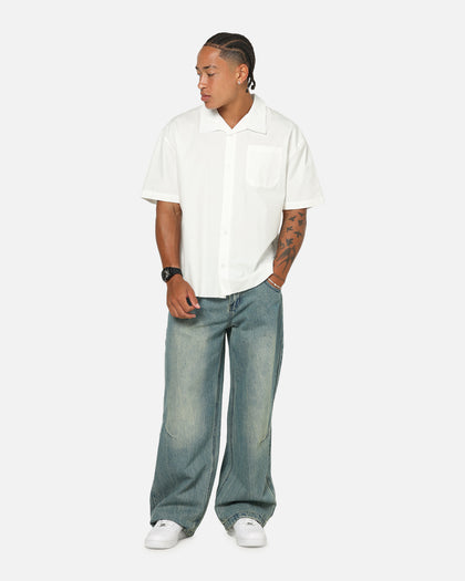 Saint Morta Raw Cut Twill Button Up Shirt Off White