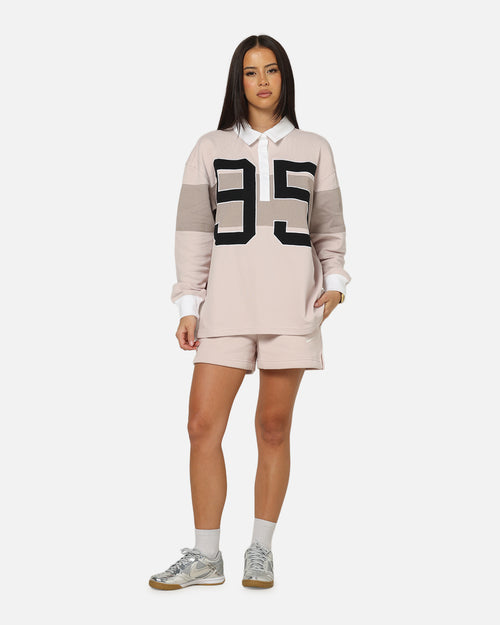 Nike Women's Sportswear Graphic Long Sleeve Polo Top Pink/White