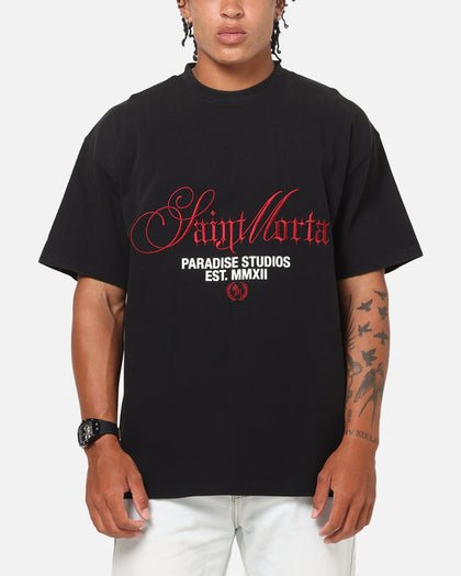 Saint Morta Regal Scripture Boxy T-Shirt Black Acidwash