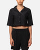 XXIII Women's Cropped Pleated Button Up Shirt Black