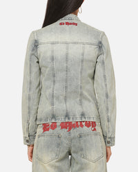 Ed Hardy Women's Vaulted Denim Moto Jacket Vintage Blue