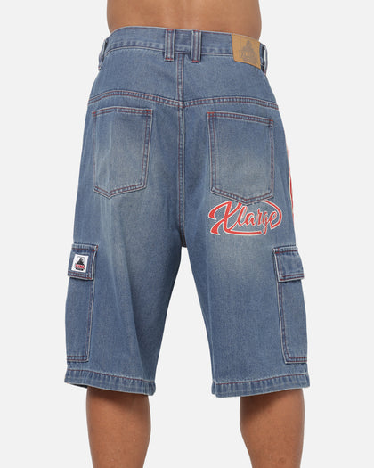 X-Large Oval Baggy Cargo Denim Shorts Indigo Blue