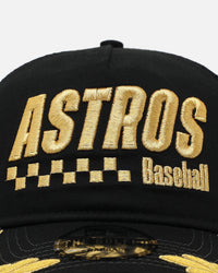 New Era Houston Astros 'Podium Pack' Pre-Curved Golfer Trucker Snapback Black/Metallic Gold