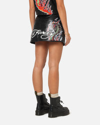 Ed Hardy Women's Vegan Leather Biker Mini Skirt Black
