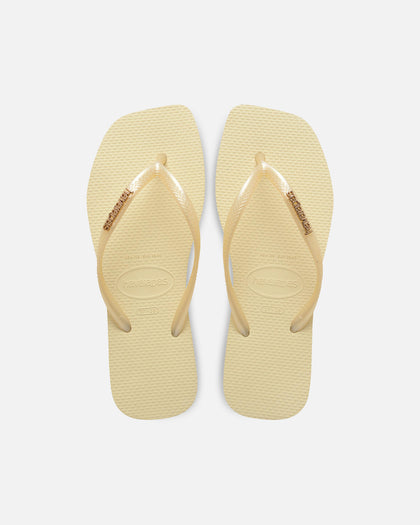 Havaianas Women's Square Toe Logo Metallic Thongs Butter