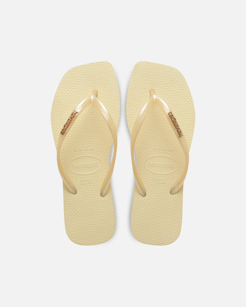 Havaianas Women's Square Toe Logo Metallic Thongs Butter