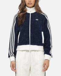 Adidas Women's Velour Knit Track Top Navy/Off White